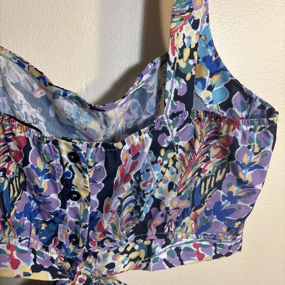 AQUA Multi-Color Floral Crop Sleeveless Tank Top Back Button Tie Women's XL - Picture 10 of 14